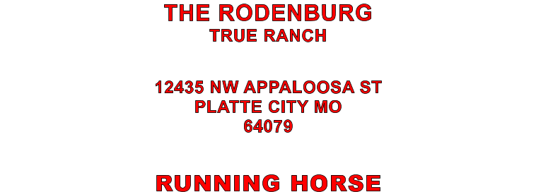 RUNNING HORSE 12435 NW APPALOOSA ST PLATTE CITY MO 64079 THE RODENBURG TRUE RANCH